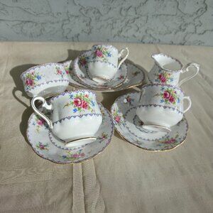 Royal Albert Petit Point Vintage Tea Set England Bone China Floral Teacups